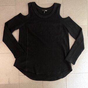 Aqua Cashmere Black Crew Neck Cold Open Shoulder Sweater-Small